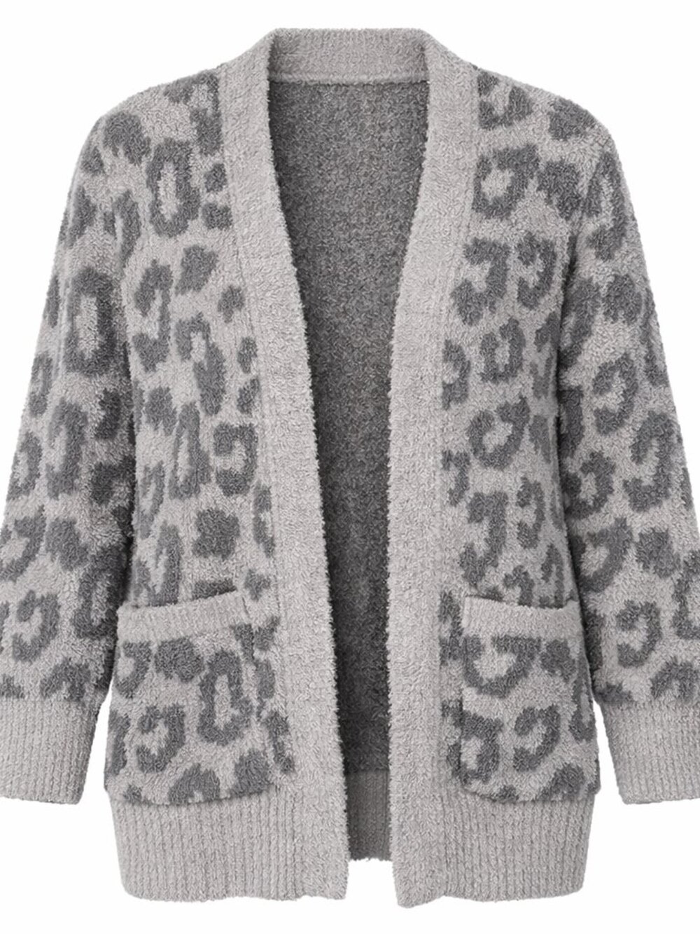 Barefoot Dreams CozyChic Leopard Cardigan Gray – Small – Ultra Soft Knit
